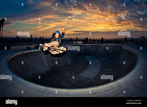 Skateboarder at Venice Skatepark Venice Beach, California Stock Photo ...