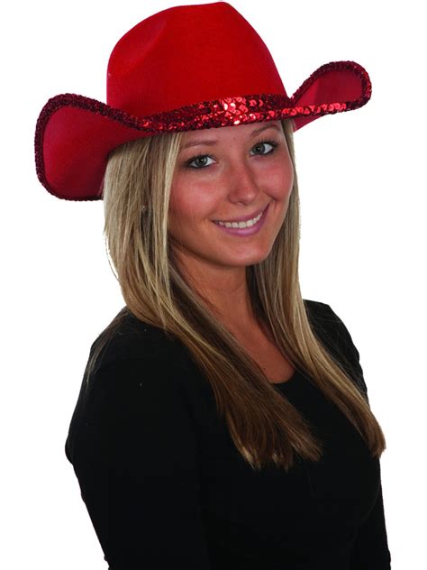 Womens Red Sequin Felt Cowgirl Cowboy Hat