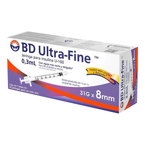 Jeringa BD Ultra Fine para insulina 0.3ml 31G x 8mm caja c/10 pzas ...