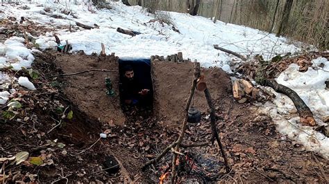 WINTER CAMPING in UNDERGROUND BUNKER - WAKE UP in SNOWSTORM - BUSHCRAFT ...