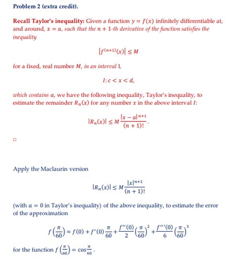 Solved Recall Taylor's inequality: Given a function y=f(x) | Chegg.com