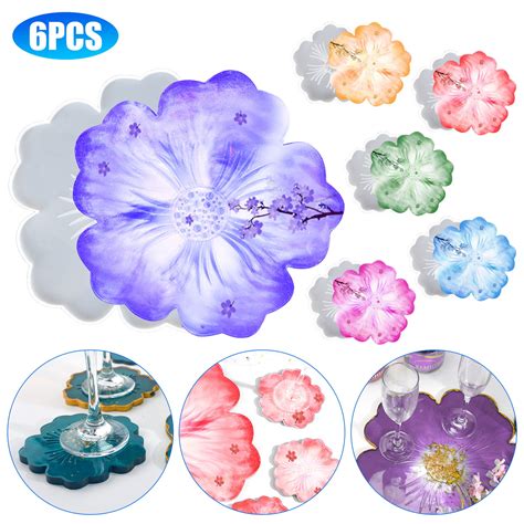 EEEkit 6pcs Flower Coaster Resin Molds, Epoxy Resin Casting Molds ...