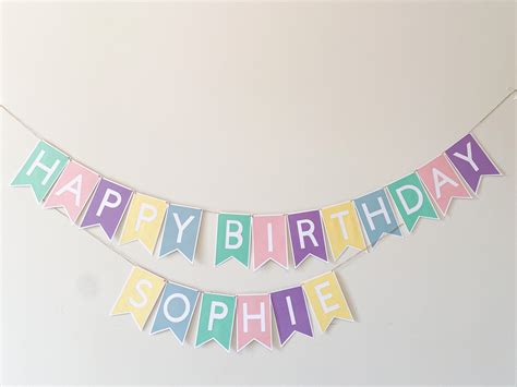 Happy Birthday Name Banner Custom Birthday Banner Pastel - Etsy