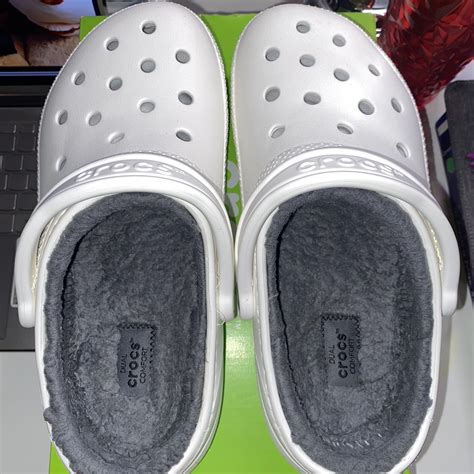 ⭐️White Crocs with grey fur ⭐️Size 7 women’s, 5 in... - Depop