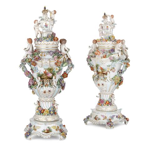 Pair of large antique German Dresden porcelain vases | Mayfair Gallery