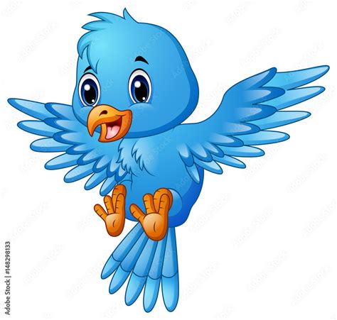 Cute blue bird cartoon flying Stock Vector | Adobe Stock