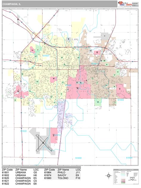 Champaign Illinois Wall Map (Premium Style) by MarketMAPS - MapSales