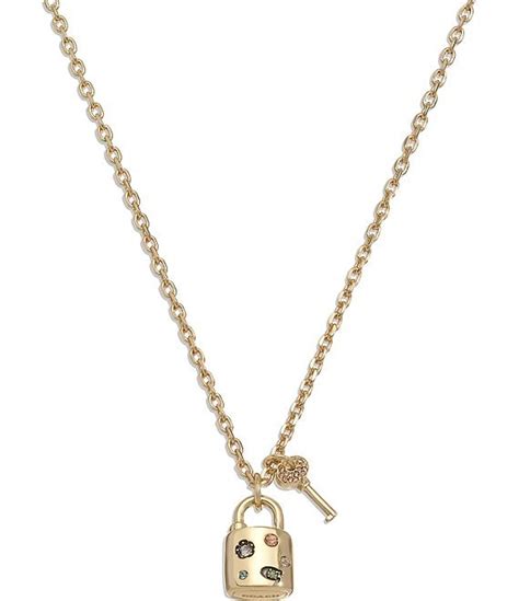 COACH Signature Gem Padlock Short Pendant Necklace | Dillard's