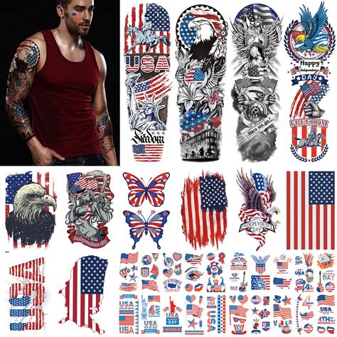 Buy Aresvns Independence Day Temporary Tattoo 32 Sheets,USA Sleeve ...