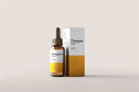 Amber Glass Dropper Bottle and Box Mockups - Mockup Free