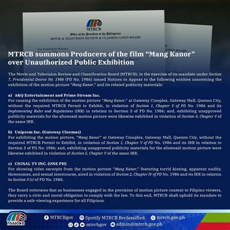 MTRCB calls out unauthorized public exhibition of Mang Kanor | PEP.ph