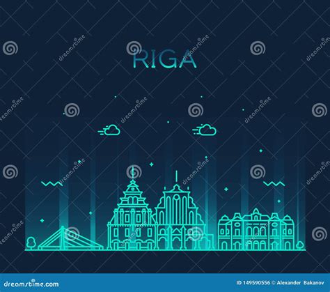 Riga Skyline Latvia Trendy a Vector Illustration Stock Vector ...