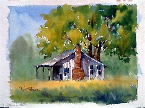 Cabin In The Woods - Watercolor & Oil on Arches Oil Paper | Tina ...