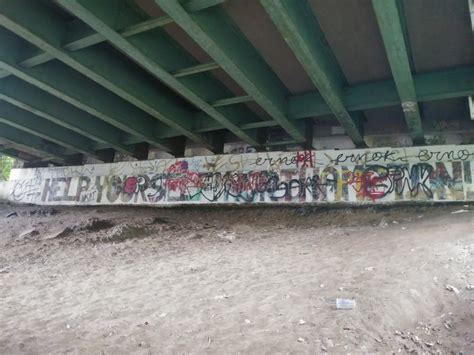 Graffiti under a bridge stock photo. Image of sunny - 111264202