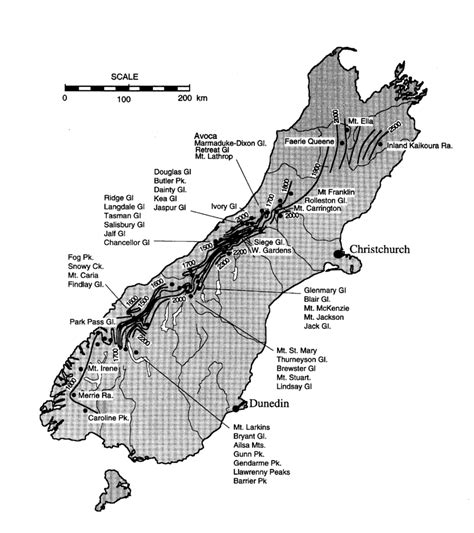 Distribution of the index glaciers of the Southern Alps, New Zealand ...