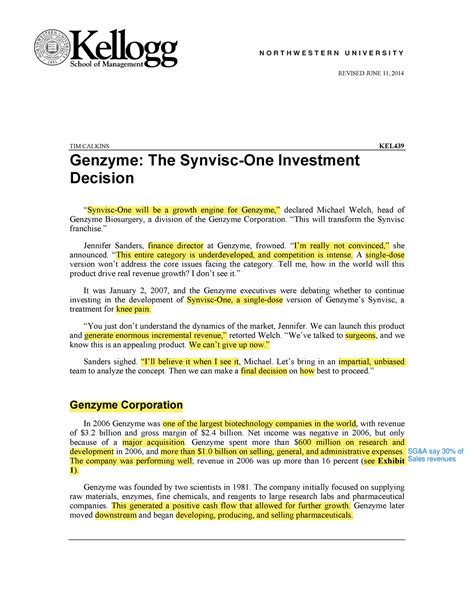 Genzyme Case of study year 2023 - REVISED JUNE 11, 2014 TIM CALKINS KEL ...