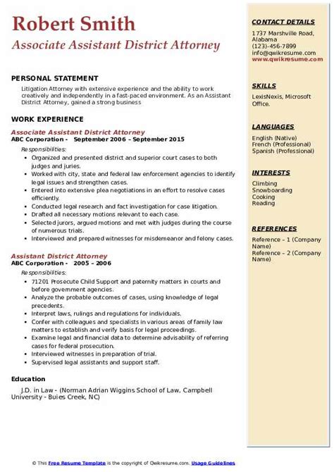 Assistant District Attorney Resume Samples | QwikResume