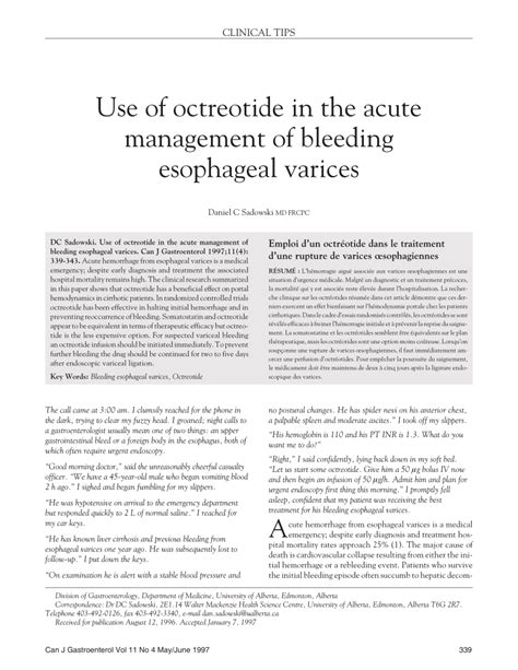 (PDF) Use of Octreotide in the Acute Management of Bleeding Esophageal ...