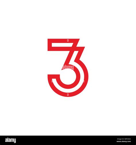 Three logo design, number 3 logo. line style with red color, vector ...