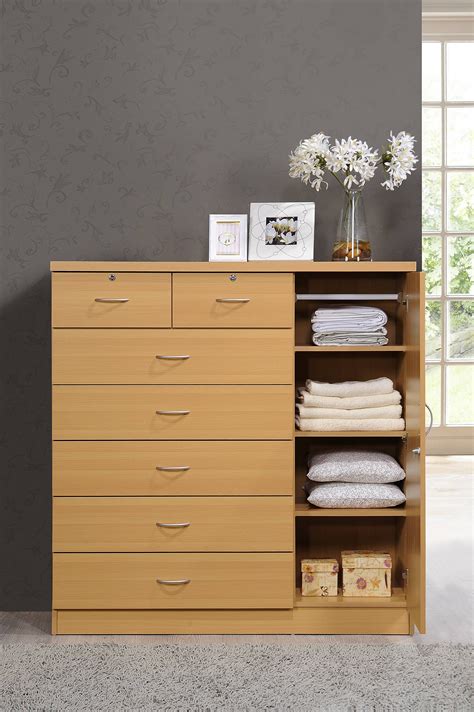 Hodedah 7-Drawer Dresser with Side Cabinet equipped with 3-Shelves ...