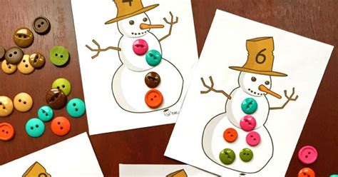 Snowman Buttons: Free Printable Counting Cards | Totschooling - Toddler ...