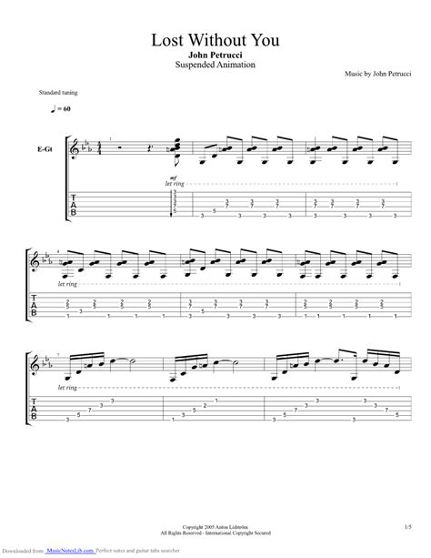 lost without you guitar pro tab by John Petrucci @ musicnoteslib.com