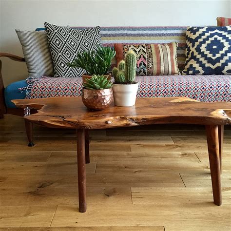 Mid Century Walnut Live Edge Coffee Table - Mustard Vintage