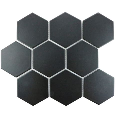 Hexagon Matt Black Mosaic (9.5cm x 9.5cm) 29.5cm x 25.6cm Wall & Floor Tile