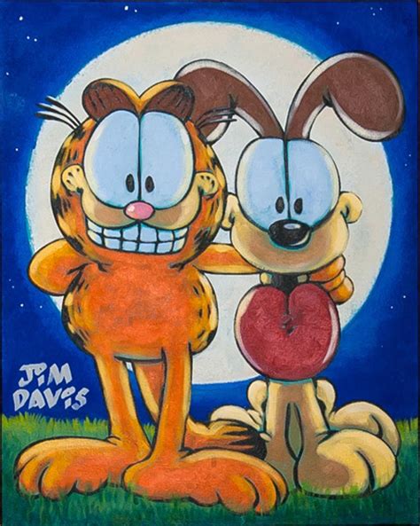 Jim Davis - "Moonlight Friends" Garfield and Odie, Painting on Canvas ...