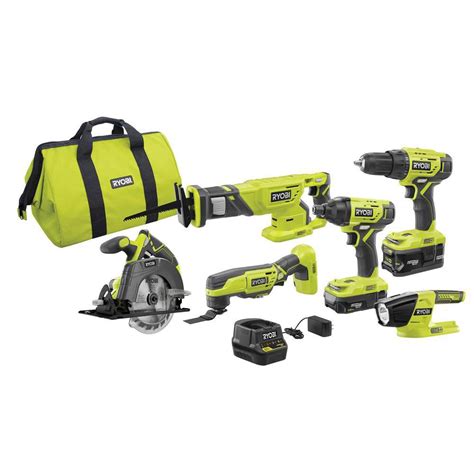 RYOBI P1819 18V One+ Lithium Ion Combo Kit (6 Tools: Drill/Driver ...