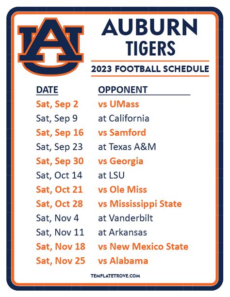 Printable Auburn University Football Schedule 2024 - Wvu Football ...