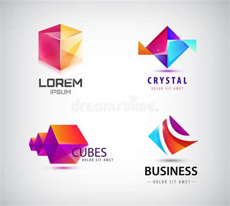 Vector Set of Abstract Geometric 3d Logos, Shapes. Crystal Facet ...