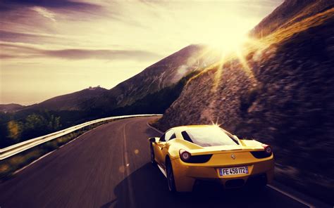 car, Sunset, Ferrari, Yellow cars, Road Wallpapers HD / Desktop and ...