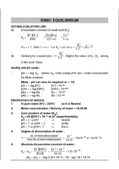 SOLUTION: Ionic equilibrium formula chem class11 - Studypool