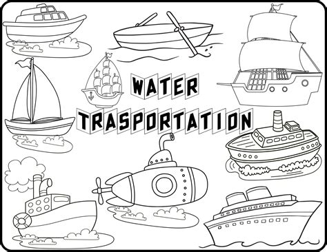 Water transport is set to be colored. coloring book to educate kids ...