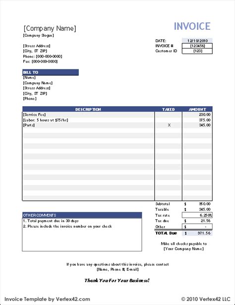 Free Invoice Template for Excel