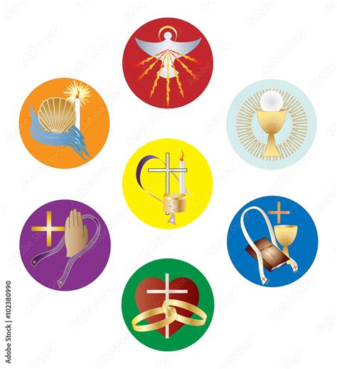 Symbols of the seven sacraments of the Catholic Church. Color vector ...