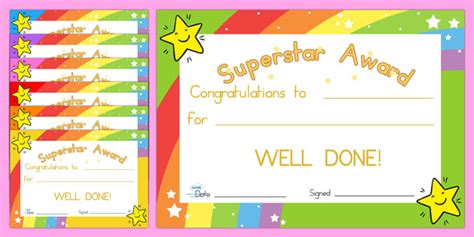 Superstar Award Certificates - behaviour management, certificate