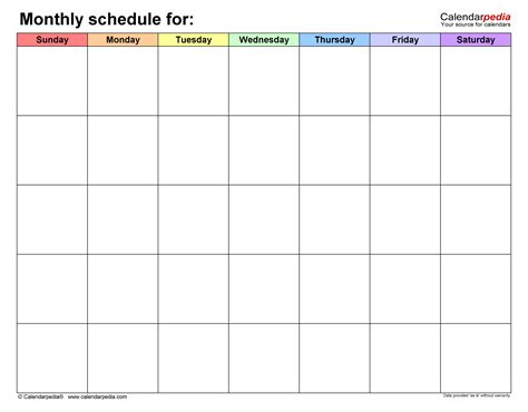 Monthly Schedule Templates for Microsoft Excel