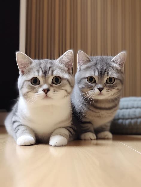 Premium AI Image | two adorable fat munchkin cats are lying on the ...