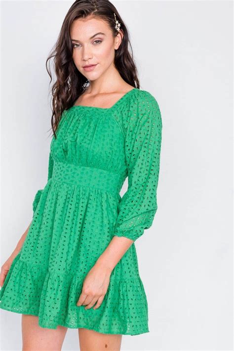 Kelly Green Lace Floral Eyelet Mini Midi Frill Dress | Frill dress ...