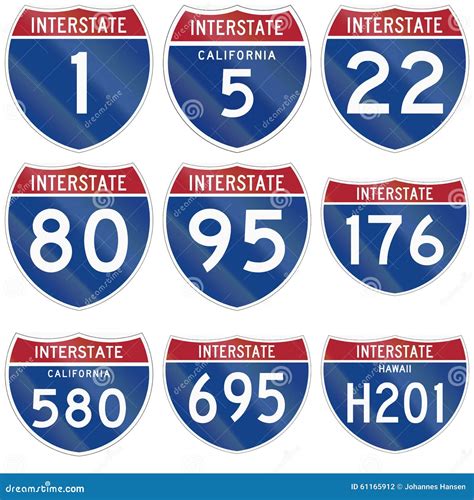 Collection Of Interstate Route Markers Used In The USA Stock ...