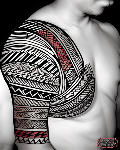 Philippine Igorot Tribal Red and Black Fine Line Shoulder Tattoo ...