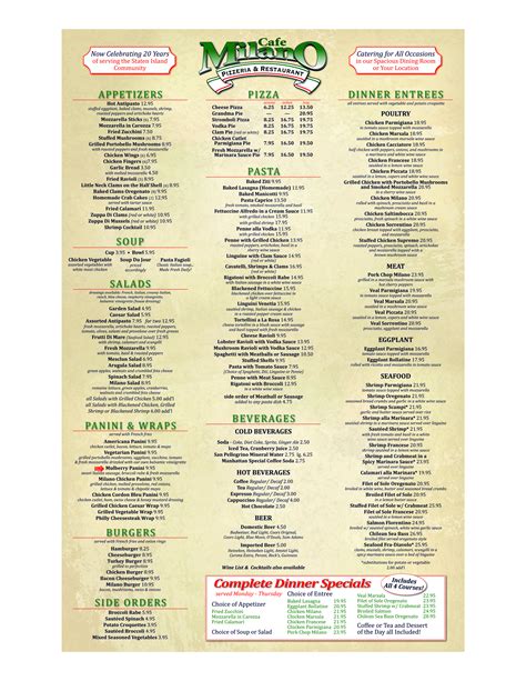 Cafe Milano Pizzeria & Restaurant Menu - Urbanspoon/Zomato