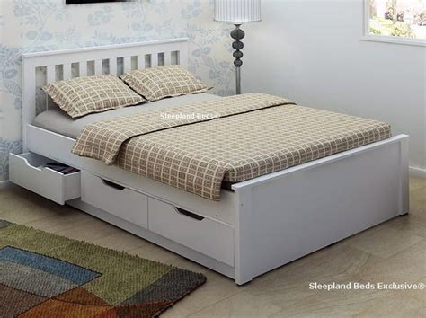 White Wooden Storage Bed Frame With Drawers - 4ft6 Double | Organisera