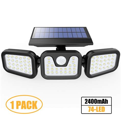 Solar Lights, 3 Head Motion Sensor Lights Adjustable 74 LED Flood ...