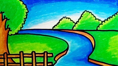 How To Draw River Scenery Easy And Nice |Drawing River Scenery Easy ...