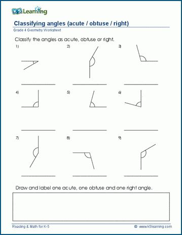 Grade 4 Geometry Worksheets: Classifying angles | K5 Learning