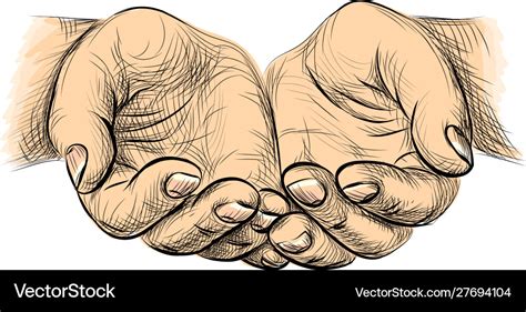 Hands palms together sketch begging hands on Vector Image