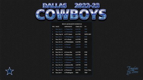 2022-2023 Dallas Cowboys Wallpaper Schedule